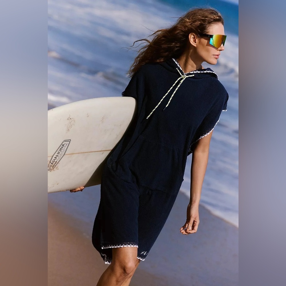 NWT Free People FP Movement Kai Pullover Hoodie Dress, Midnight Navy Combo - S